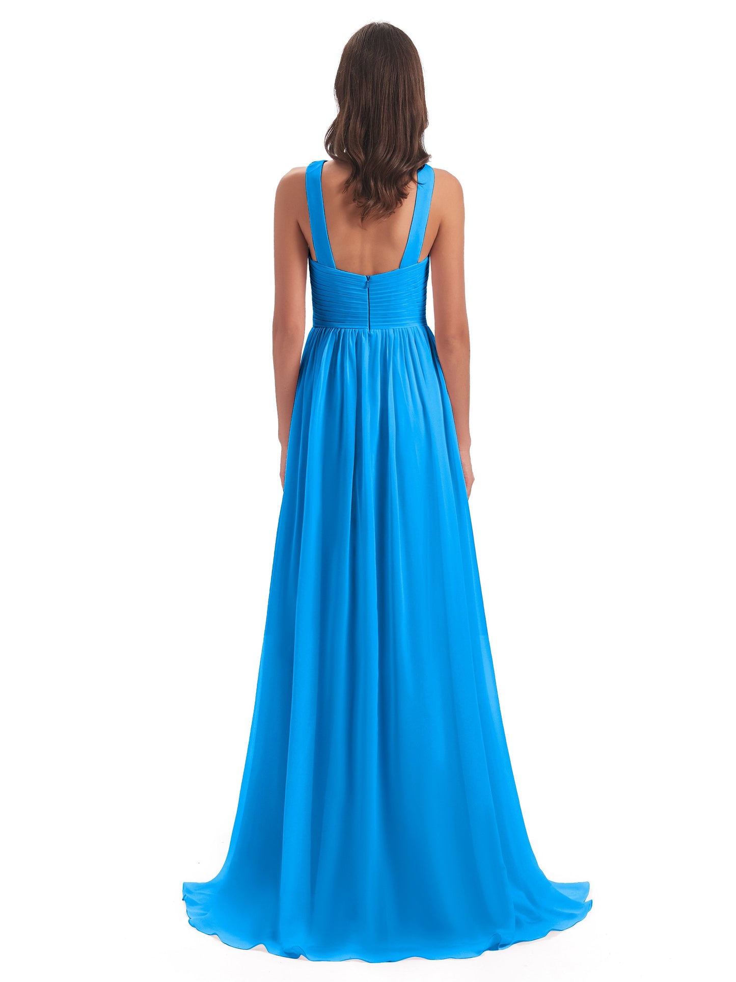 Desiree A-line Sweep Train Chiffon Long Bridesmaid Dresses