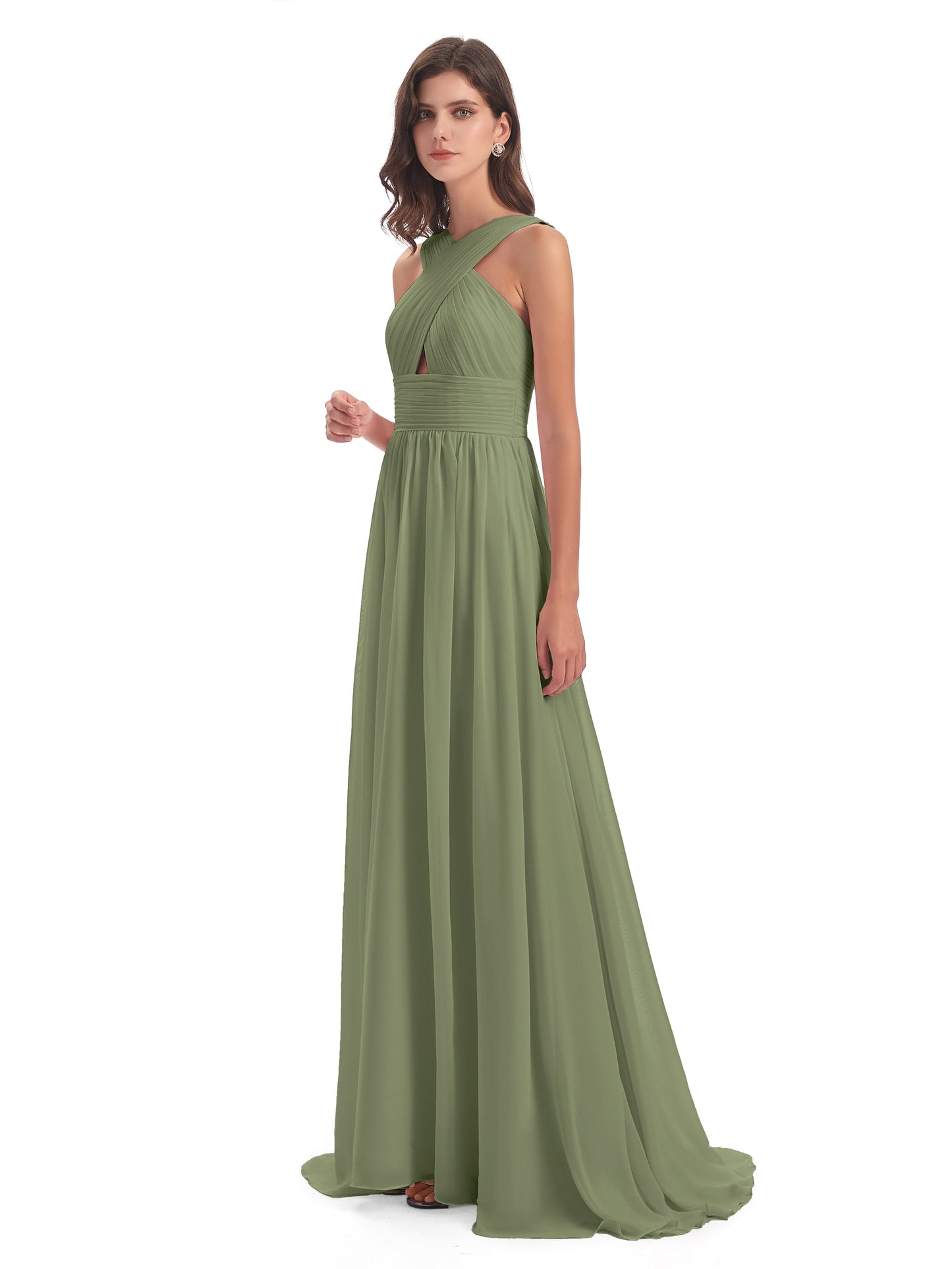 Desiree A-line Sweep Train Chiffon Long Bridesmaid Dresses