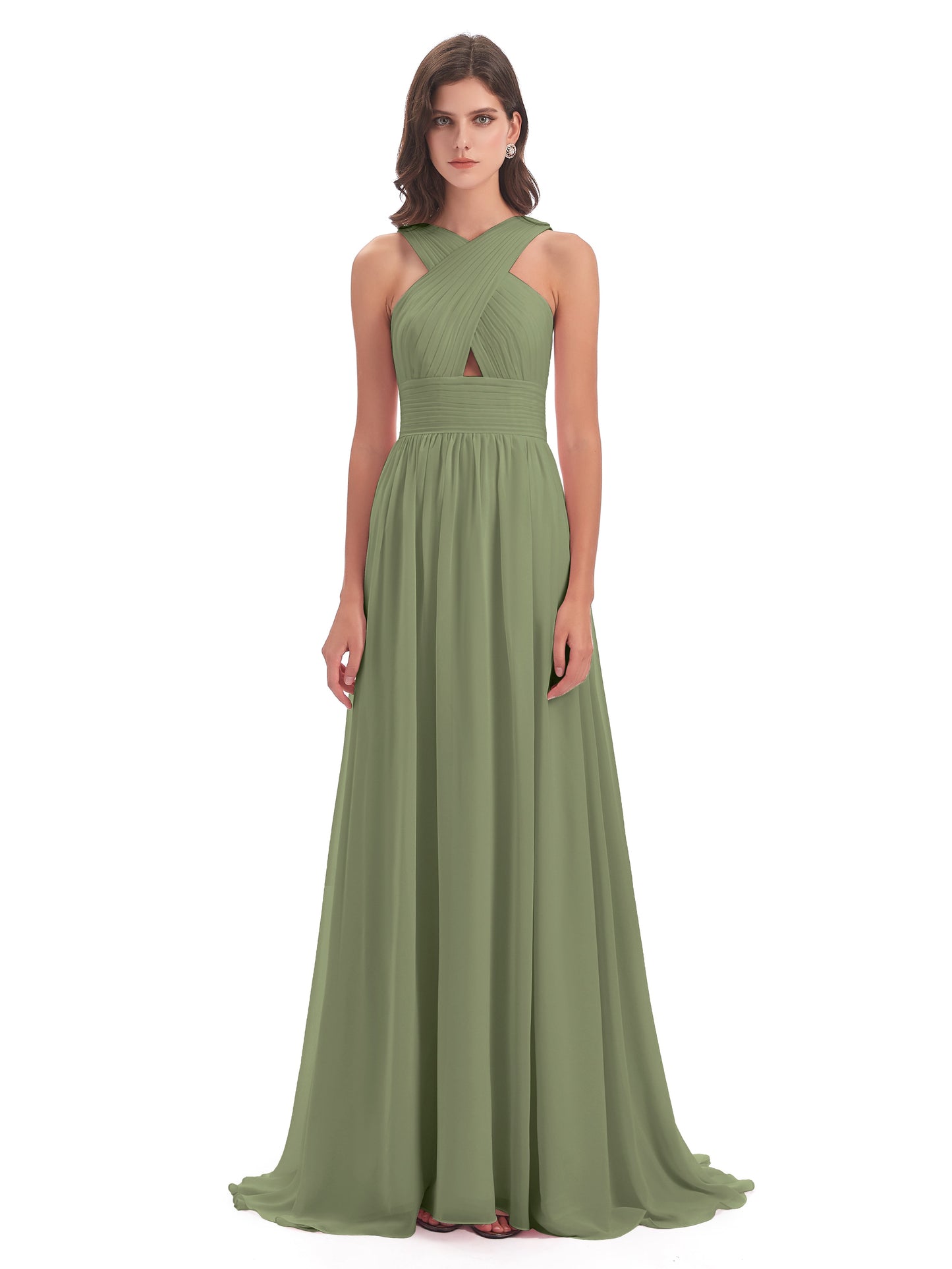 Desiree A-line Sweep Train Chiffon Long Bridesmaid Dresses