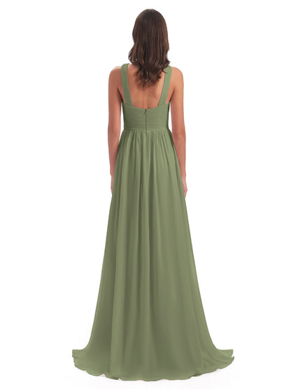 Desiree A-line Sweep Train Chiffon Long Bridesmaid Dresses