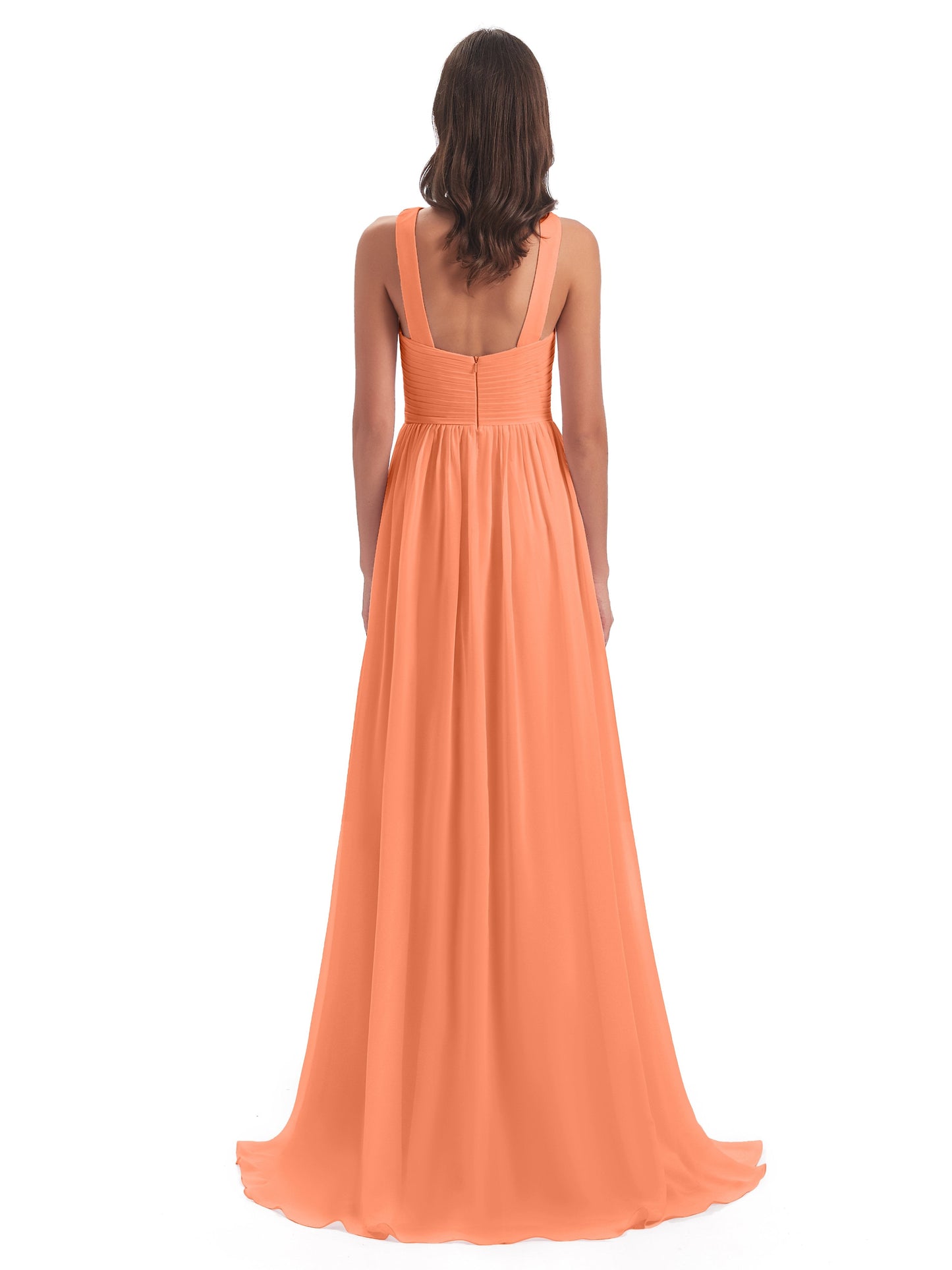 Desiree A-line Sweep Train Chiffon Long Bridesmaid Dresses