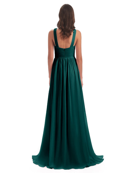 Desiree A-line Sweep Train Chiffon Long Bridesmaid Dresses