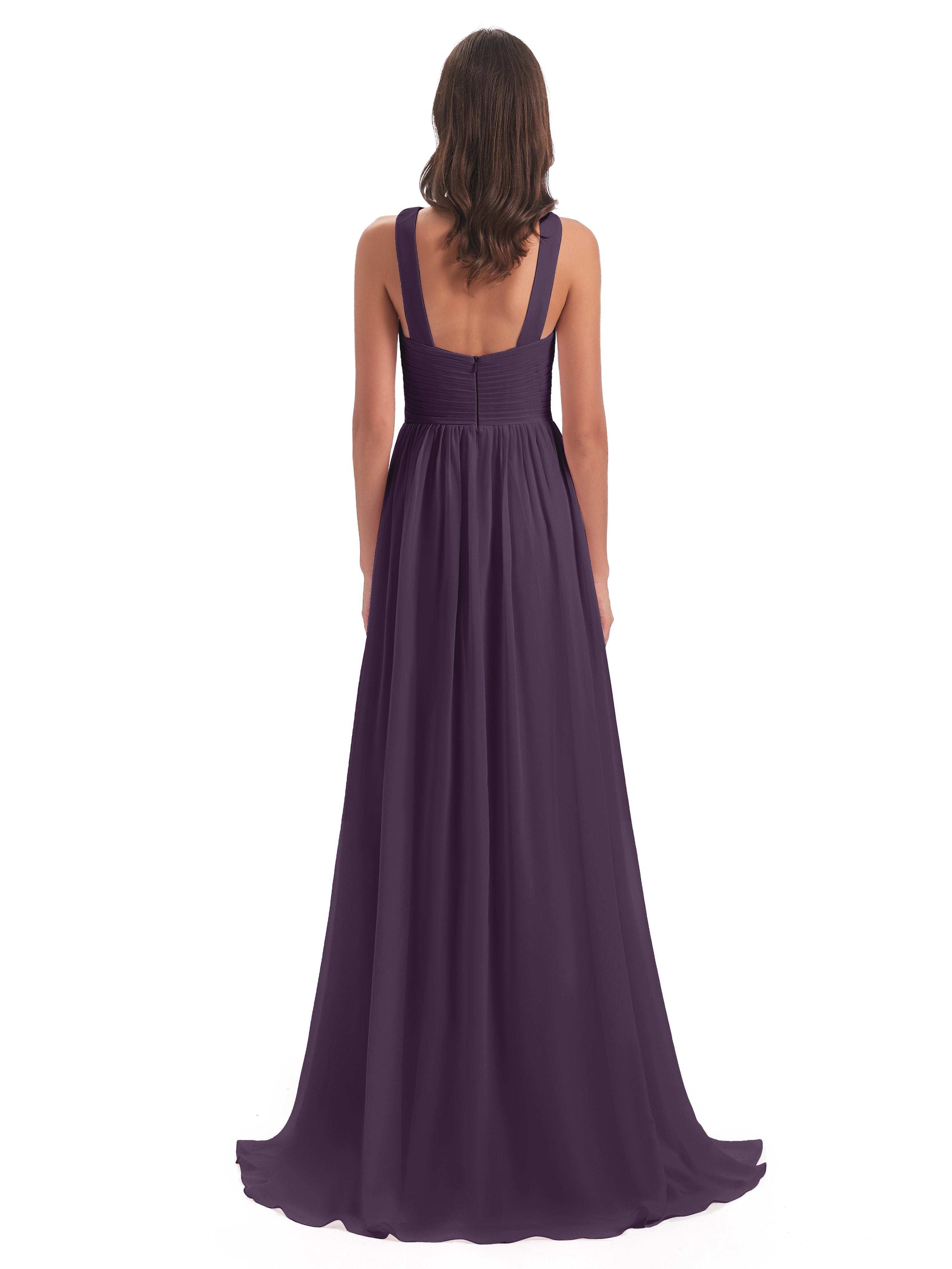 Desiree A-line Sweep Train Chiffon Long Bridesmaid Dresses