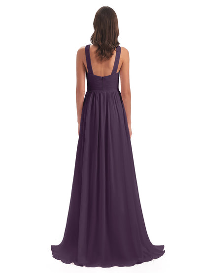 Desiree A-line Sweep Train Chiffon Long Bridesmaid Dresses