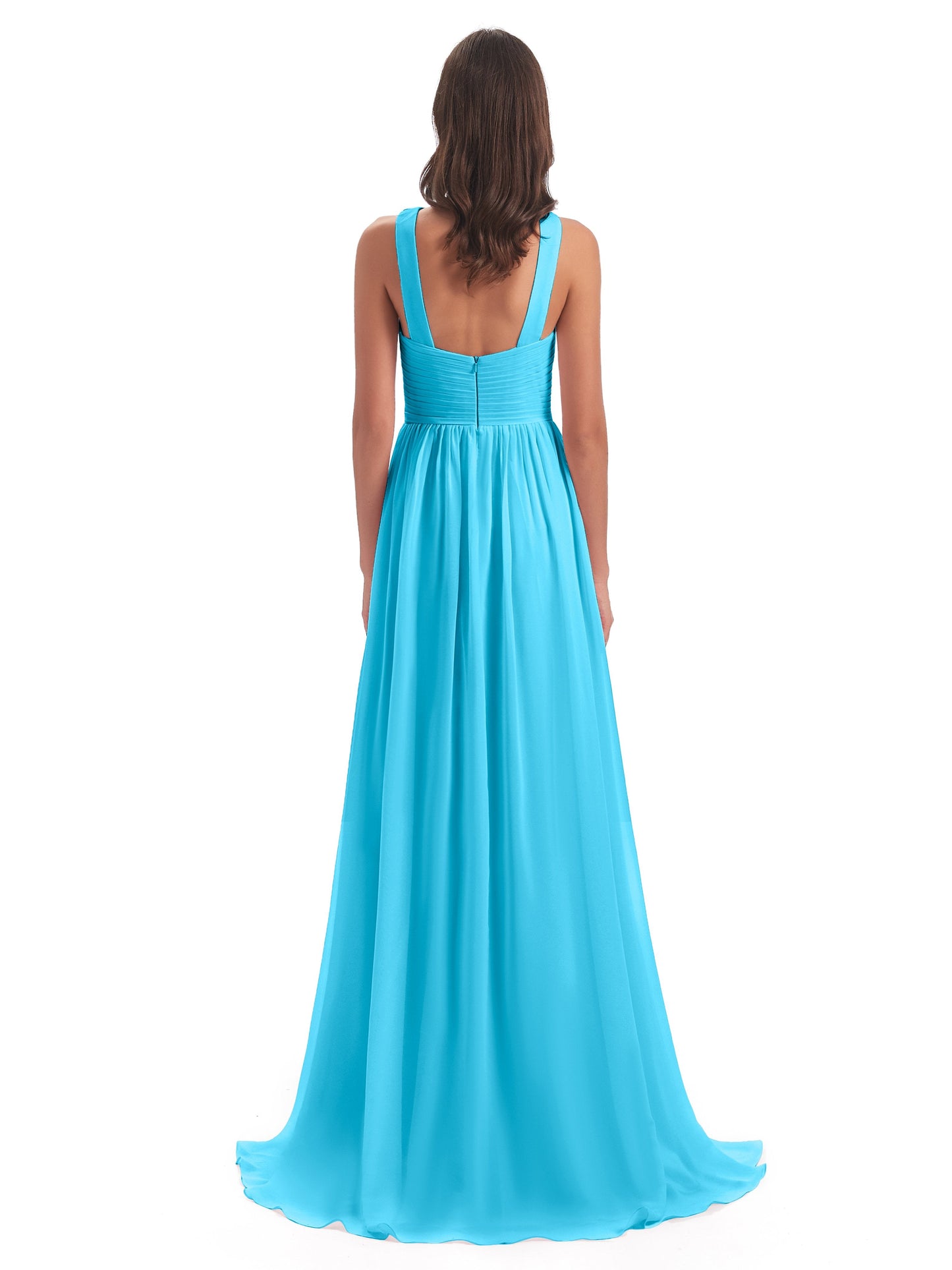 Desiree A-line Sweep Train Chiffon Long Bridesmaid Dresses