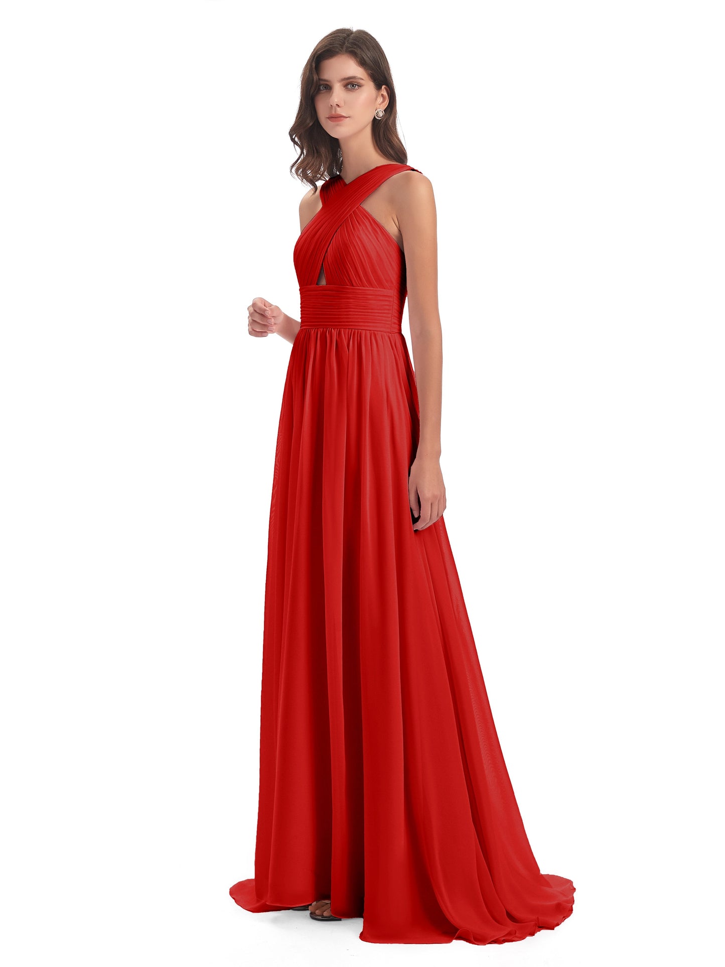 Desiree A-line Sweep Train Chiffon Long Bridesmaid Dresses