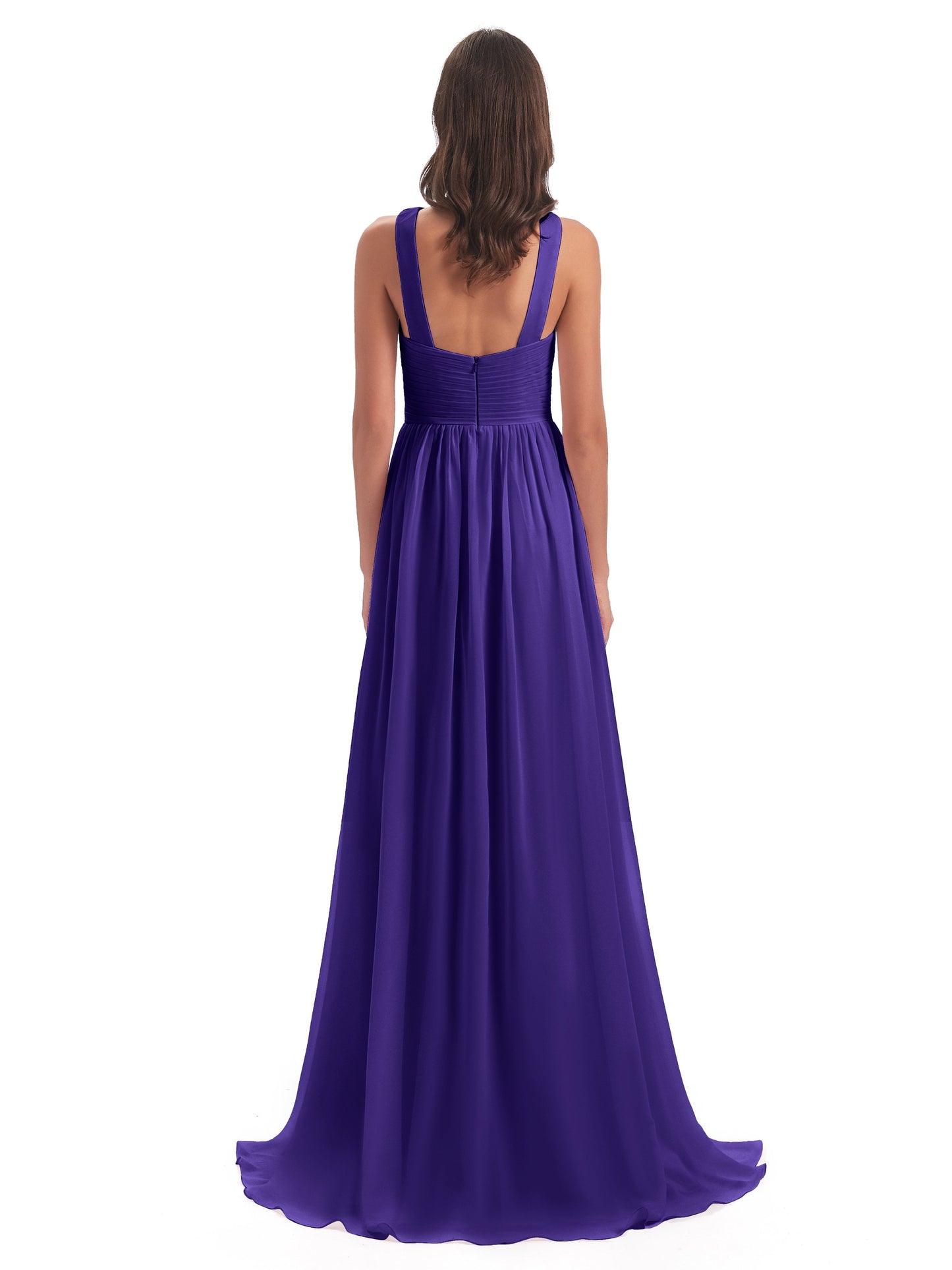 Desiree A-line Sweep Train Chiffon Long Bridesmaid Dresses