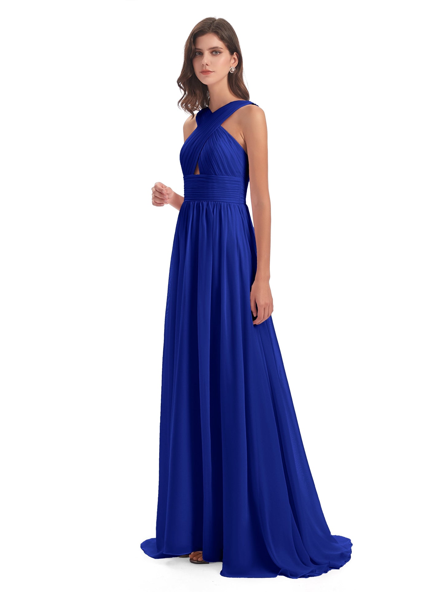 Desiree A-line Sweep Train Chiffon Long Bridesmaid Dresses
