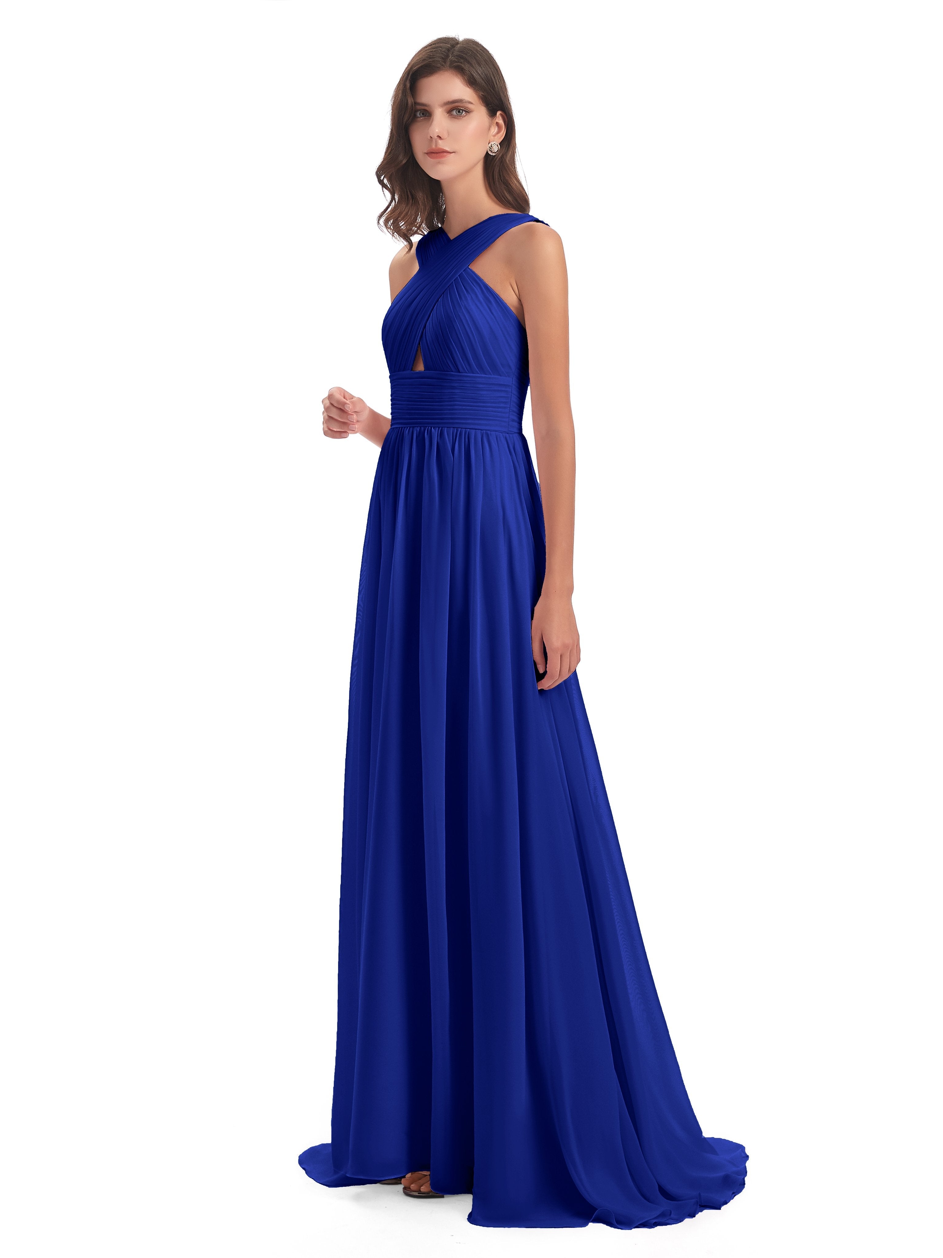 Desiree A-line Sweep Train Chiffon Long Bridesmaid Dresses