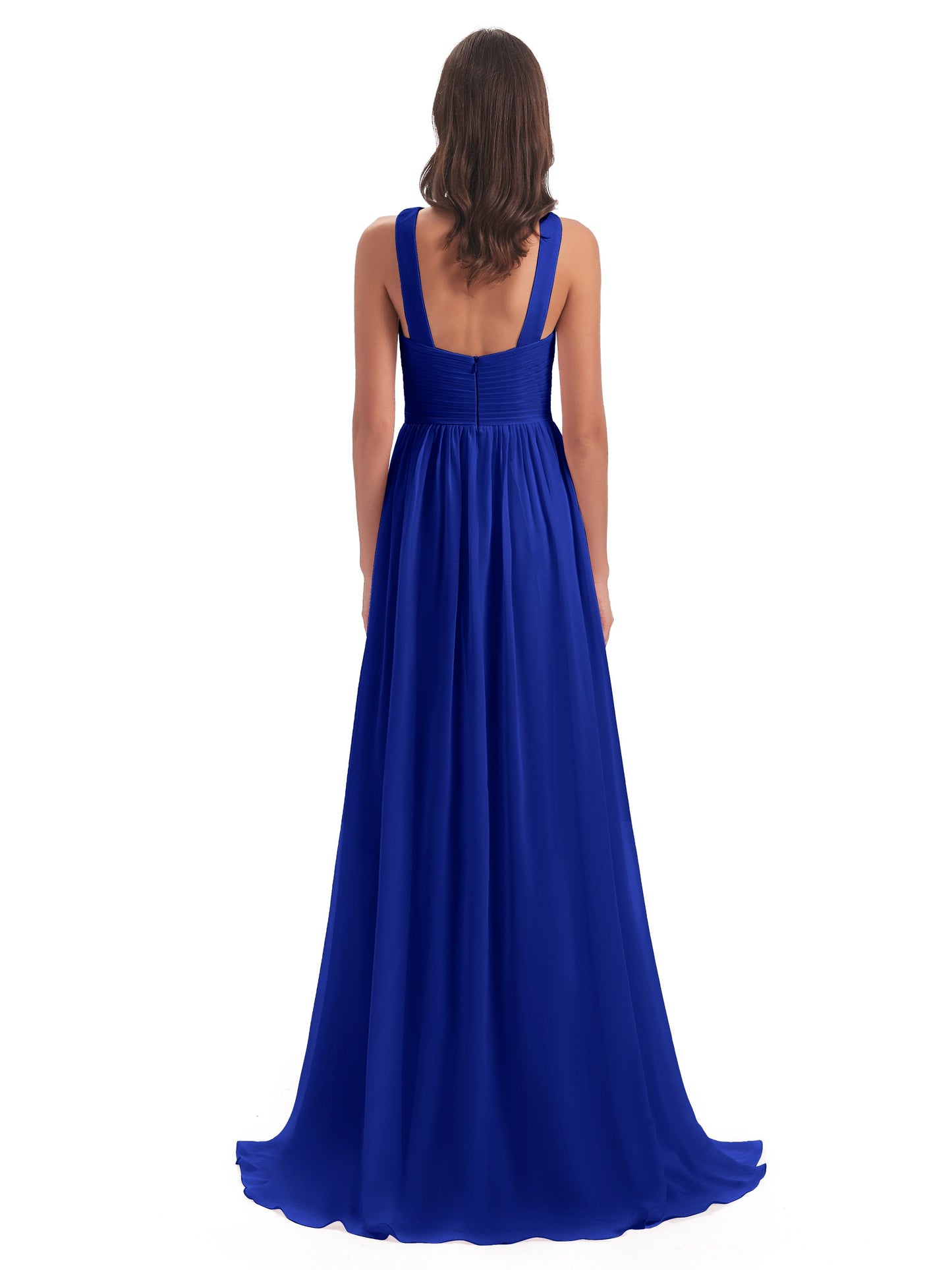 Desiree A-line Sweep Train Chiffon Long Bridesmaid Dresses