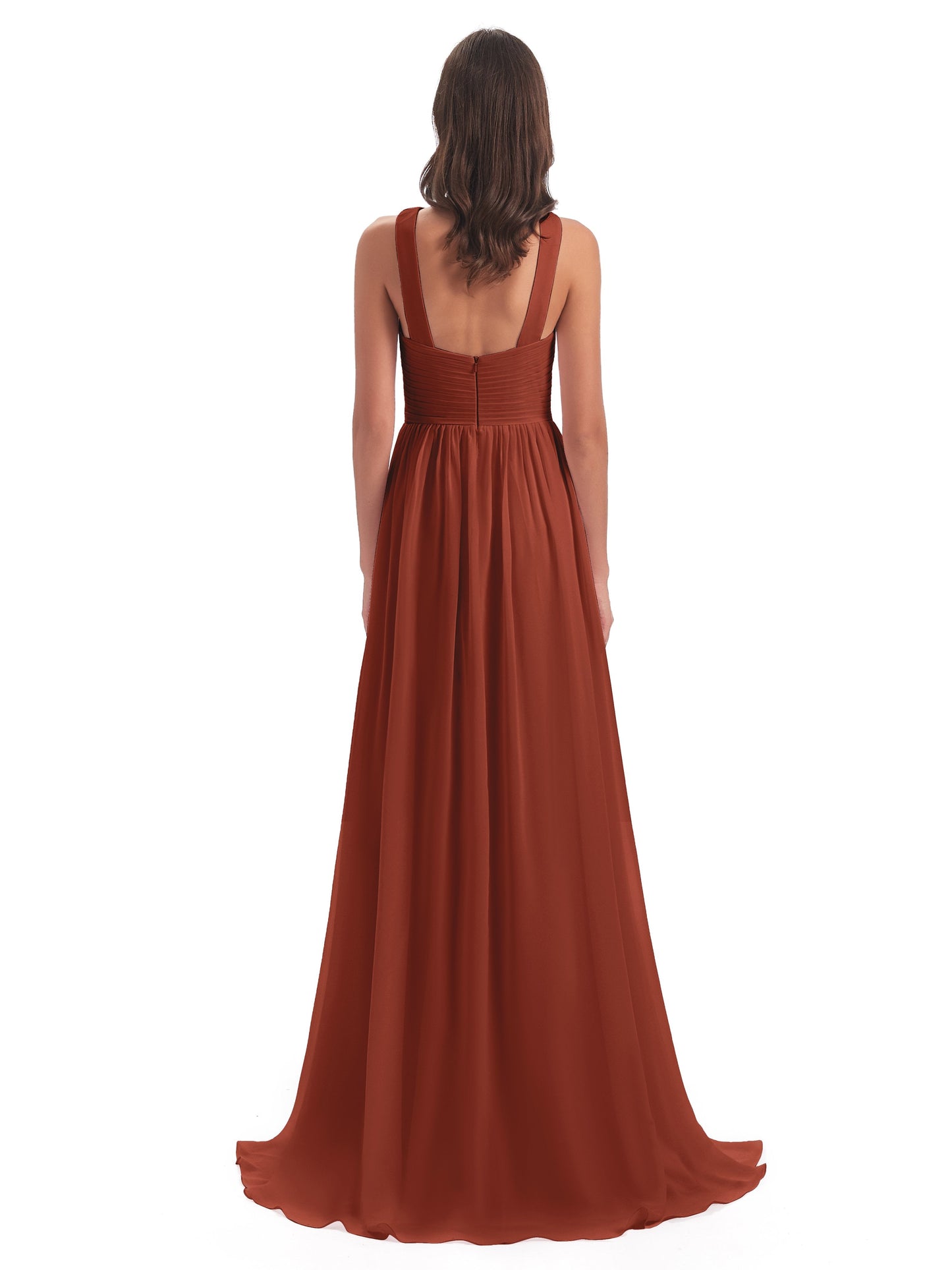 Desiree A-line Sweep Train Chiffon Long Bridesmaid Dresses