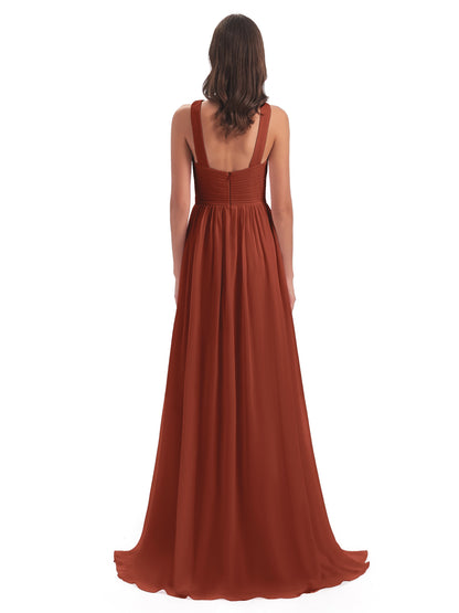 Desiree A-line Sweep Train Chiffon Long Bridesmaid Dresses