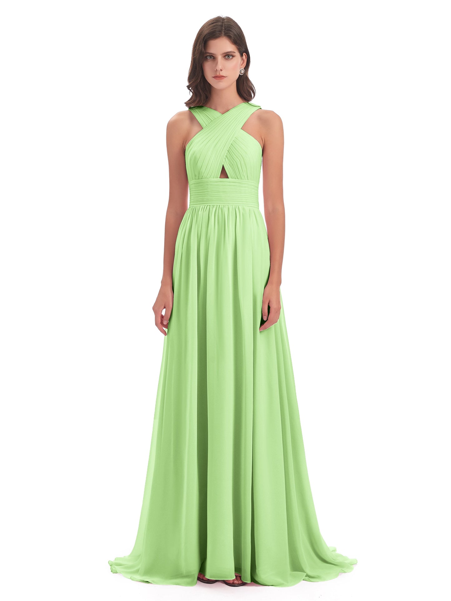 Desiree A-line Sweep Train Chiffon Long Bridesmaid Dresses