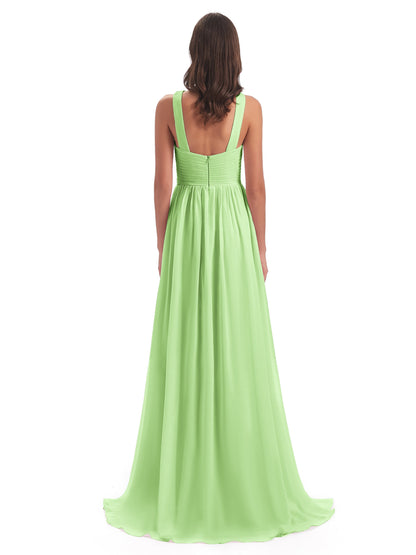 Desiree A-line Sweep Train Chiffon Long Bridesmaid Dresses