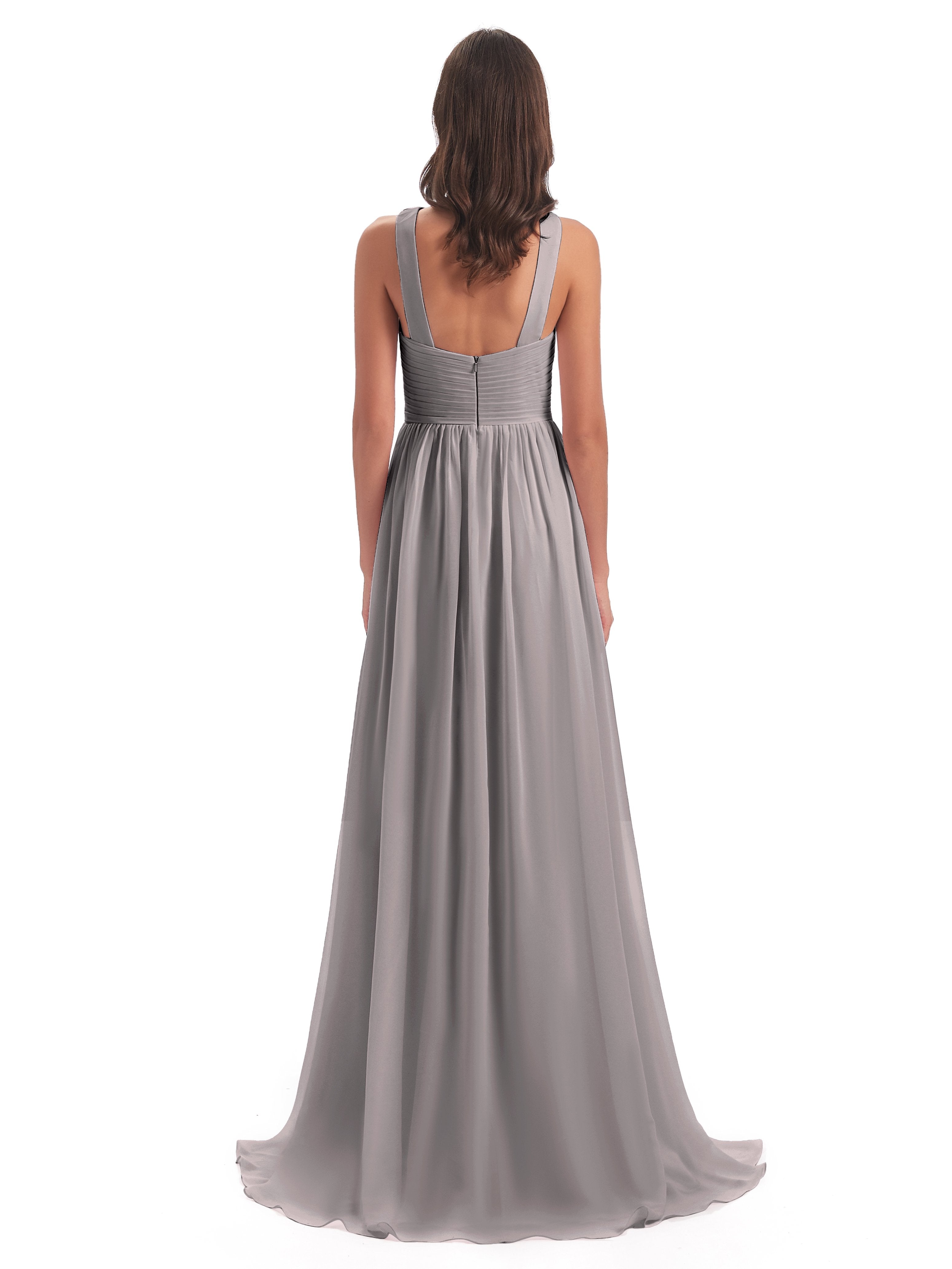 Desiree A-line Sweep Train Chiffon Long Bridesmaid Dresses
