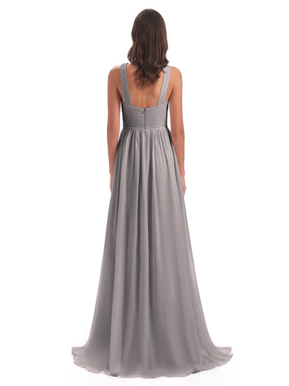 Desiree A-line Sweep Train Chiffon Long Bridesmaid Dresses