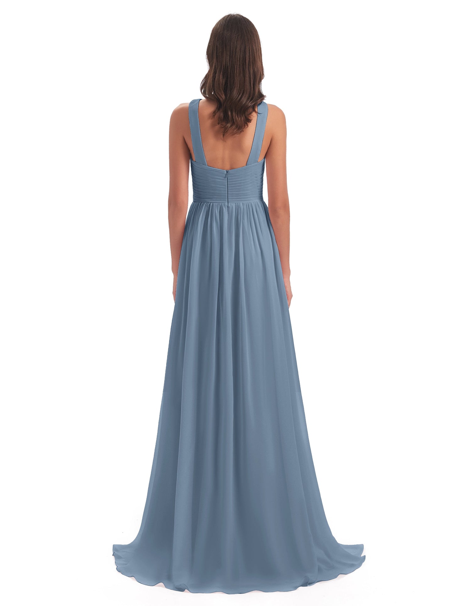 Desiree A-line Sweep Train Chiffon Long Bridesmaid Dresses