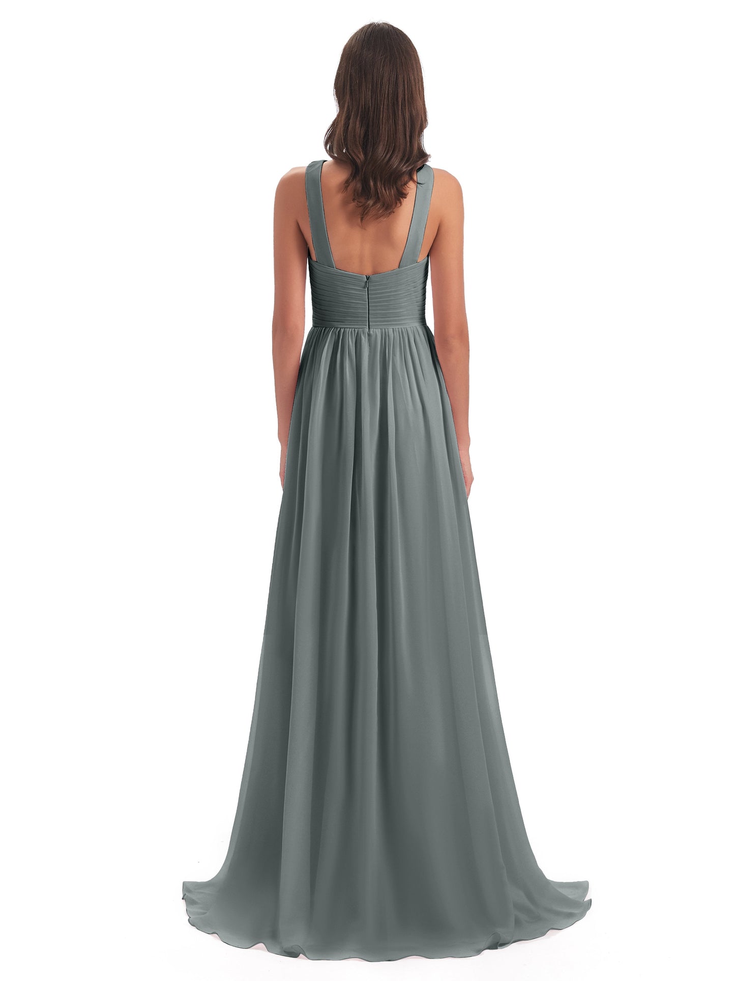 Desiree A-line Sweep Train Chiffon Long Bridesmaid Dresses