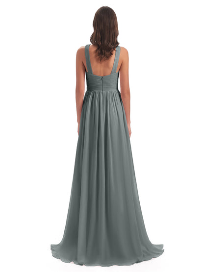 Desiree A-line Sweep Train Chiffon Long Bridesmaid Dresses