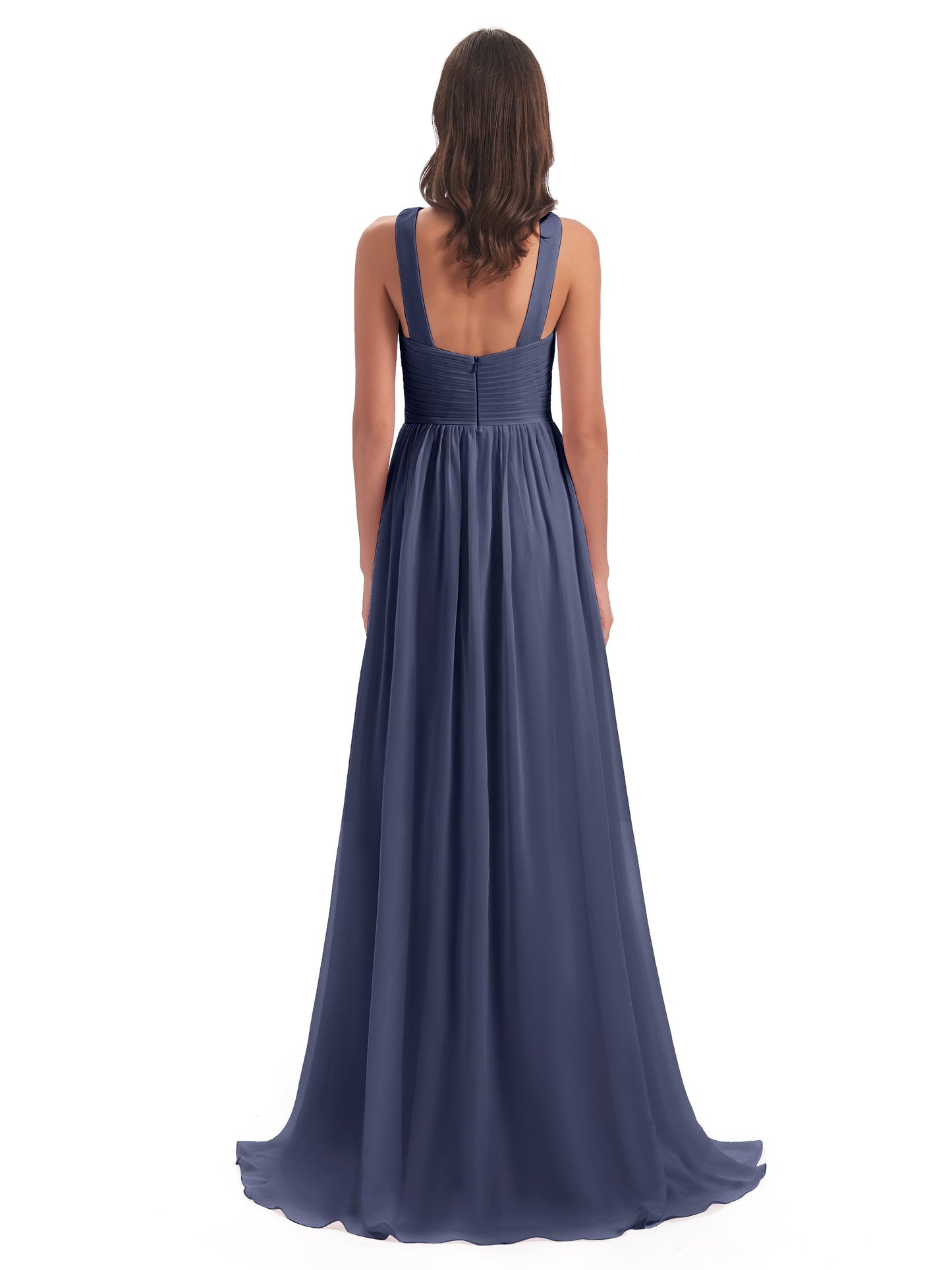 Desiree A-line Sweep Train Chiffon Long Bridesmaid Dresses