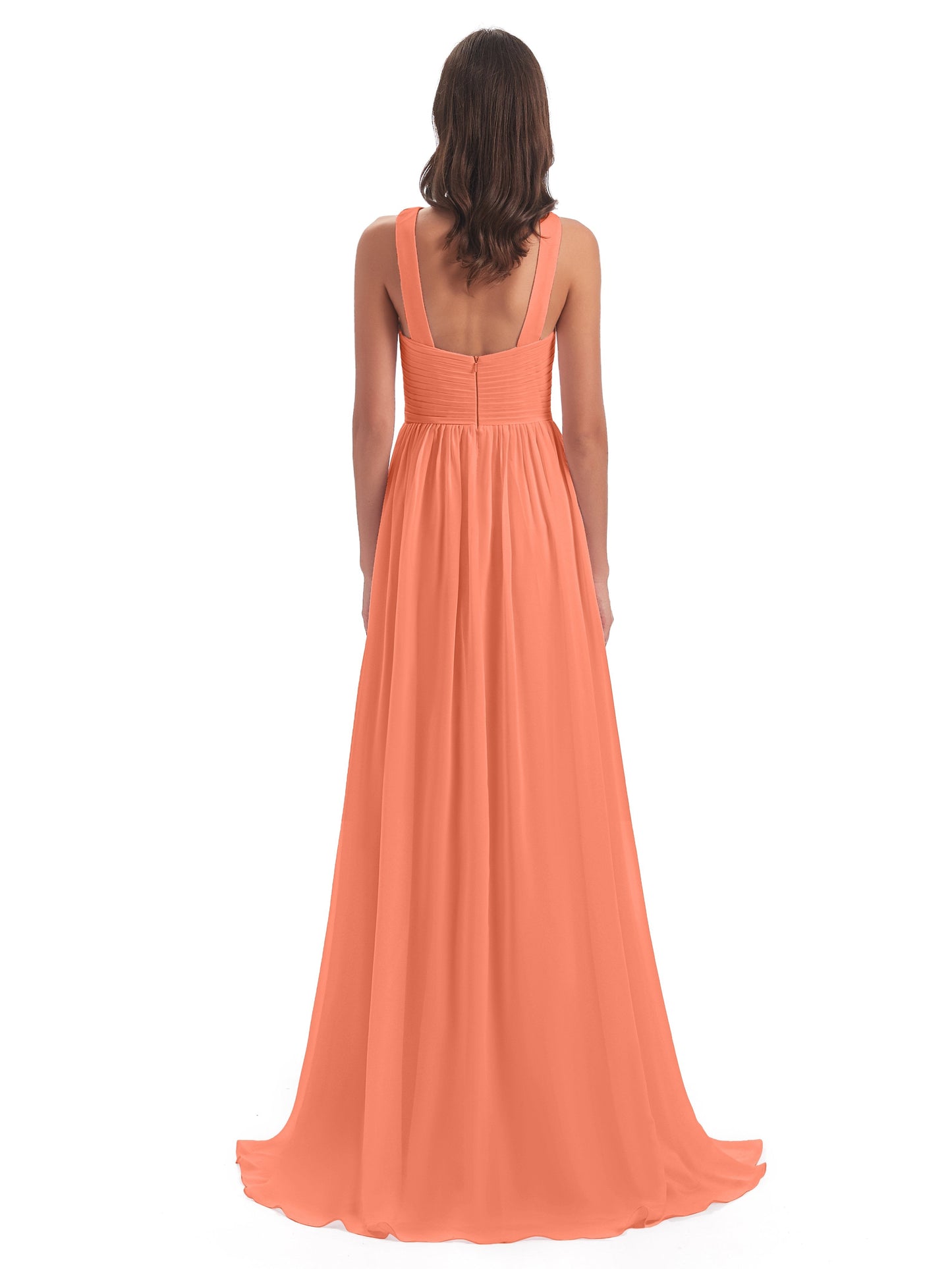 Desiree A-line Sweep Train Chiffon Long Bridesmaid Dresses