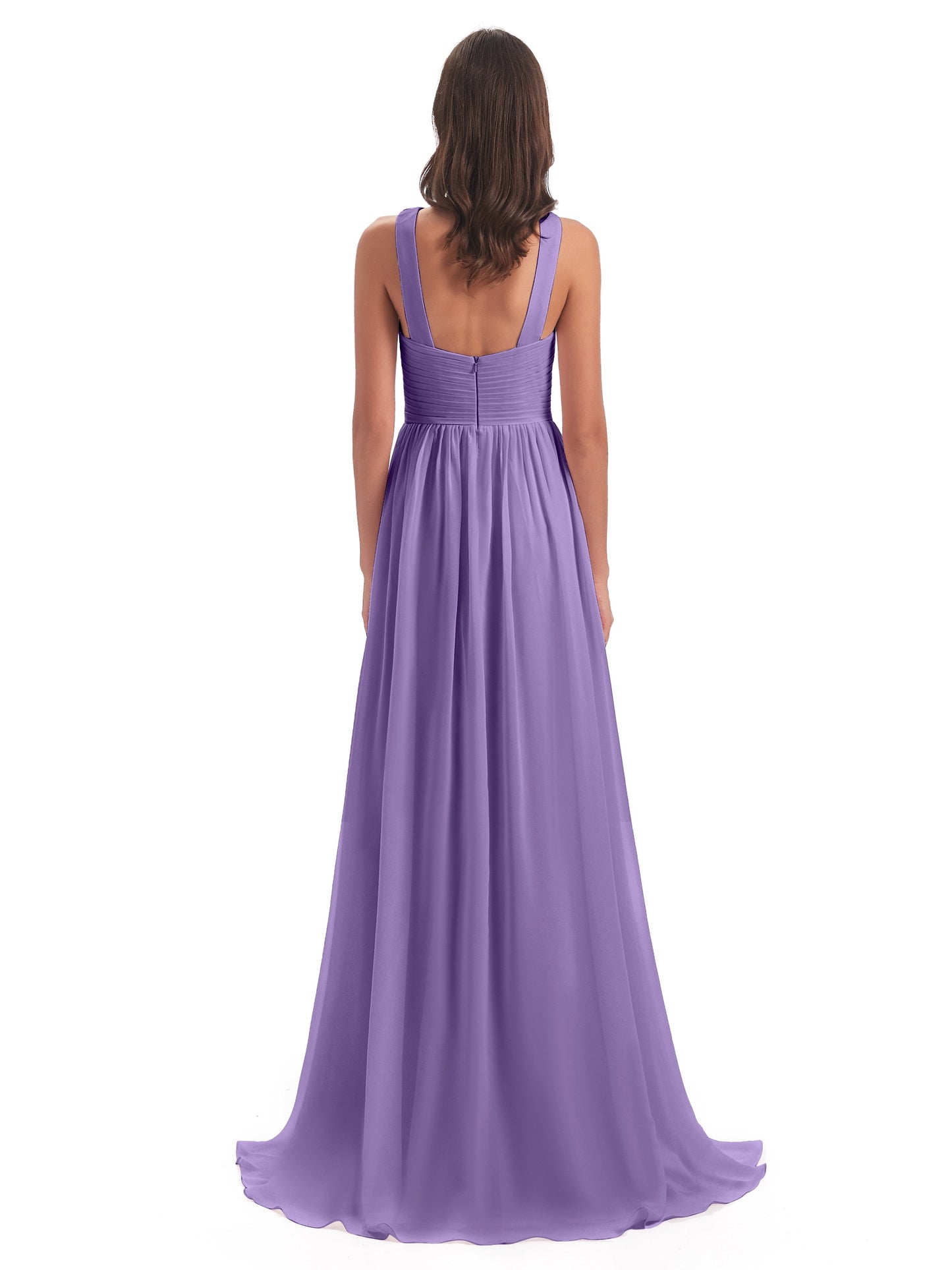 Desiree A-line Sweep Train Chiffon Long Bridesmaid Dresses