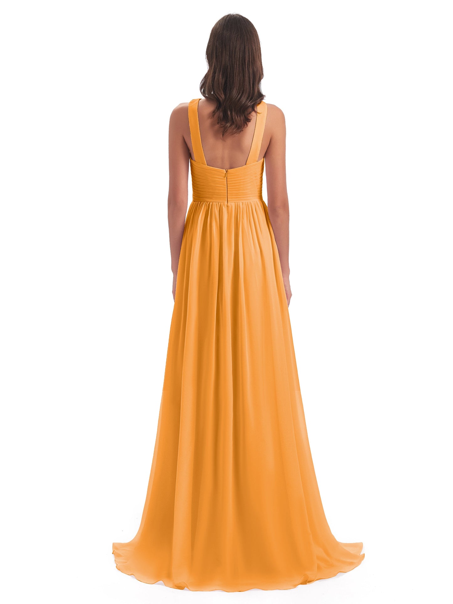Desiree A-line Sweep Train Chiffon Long Bridesmaid Dresses