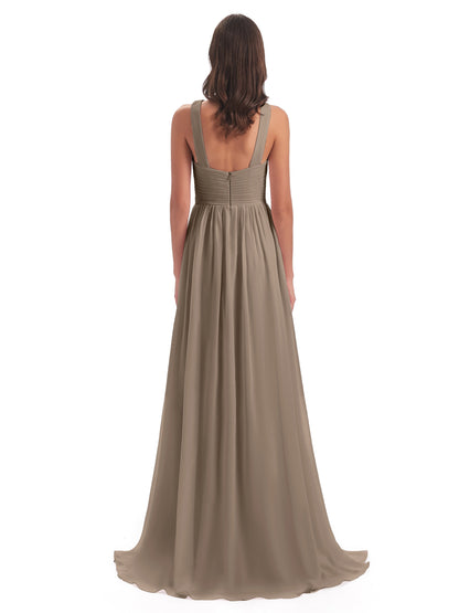 Desiree A-line Sweep Train Chiffon Long Bridesmaid Dresses