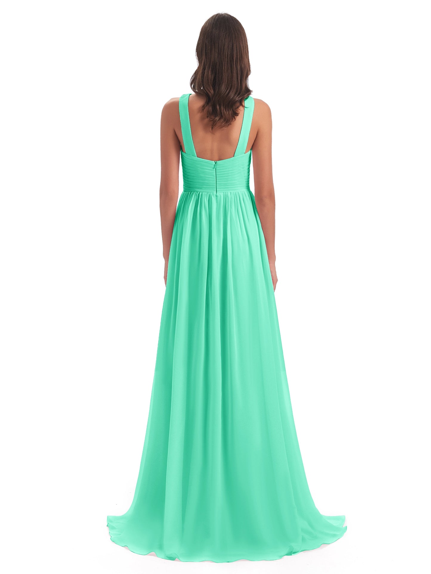 Desiree A-line Sweep Train Chiffon Long Bridesmaid Dresses