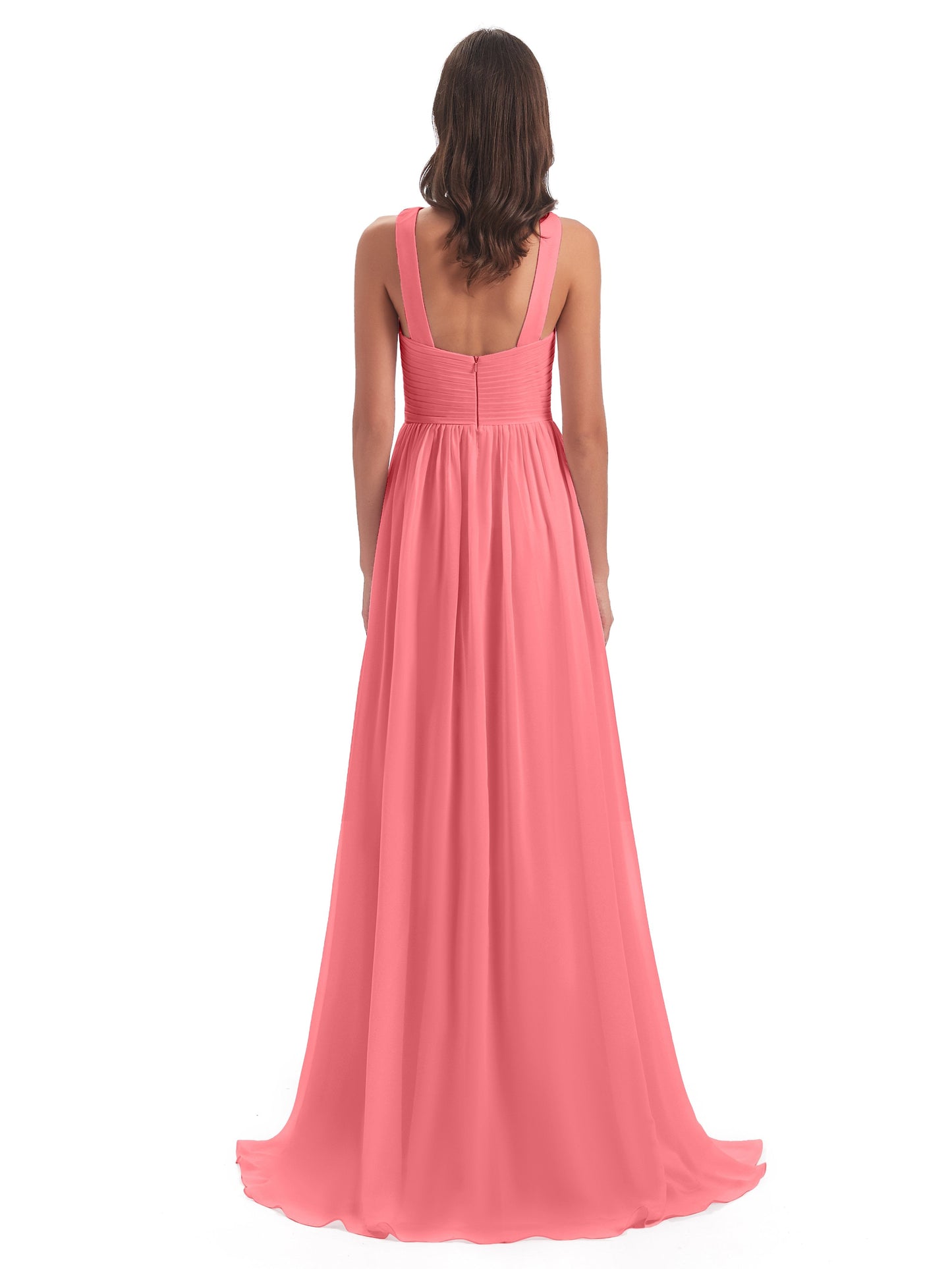Desiree A-line Sweep Train Chiffon Long Bridesmaid Dresses