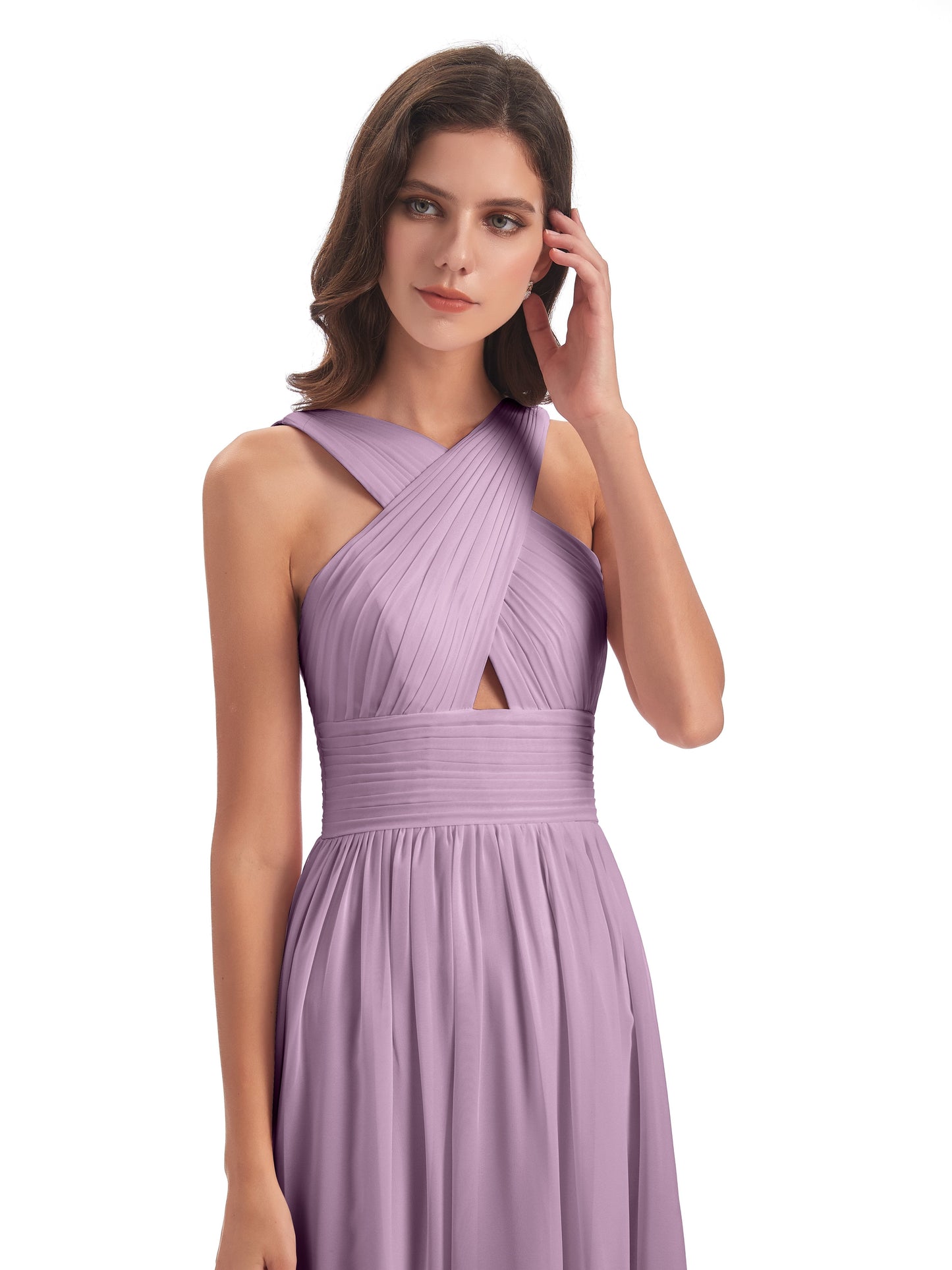 Desiree A-line Sweep Train Chiffon Long Bridesmaid Dresses