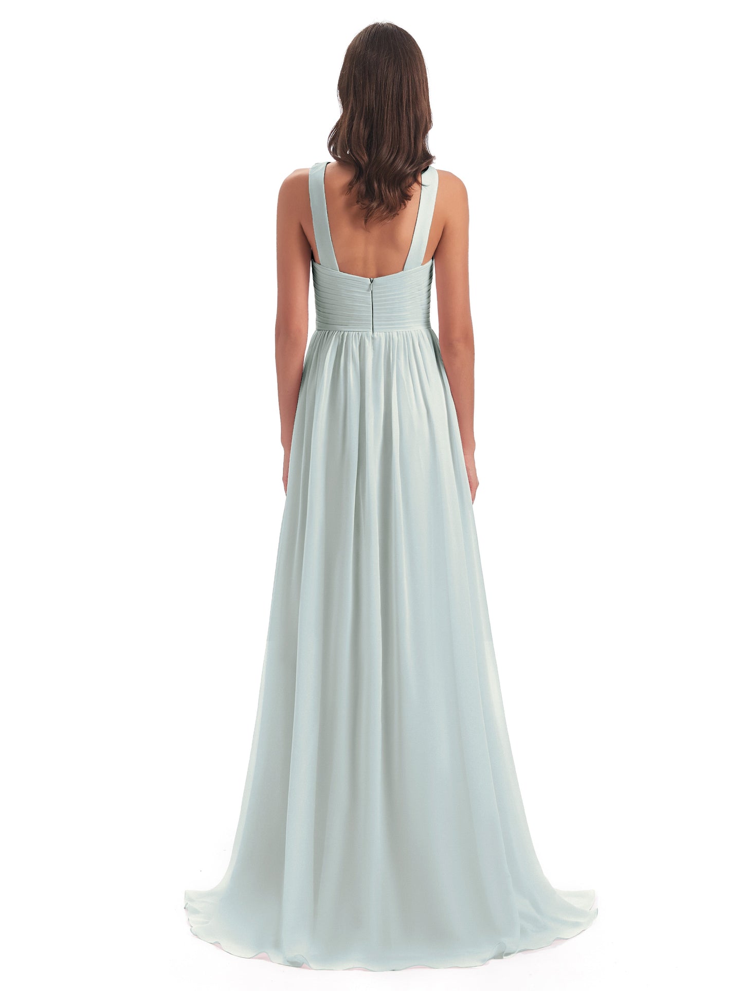 Desiree A-line Sweep Train Chiffon Long Bridesmaid Dresses