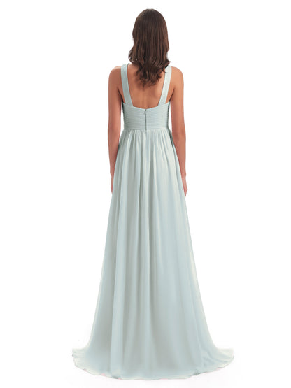 Desiree A-line Sweep Train Chiffon Long Bridesmaid Dresses
