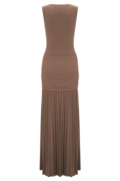 Dania Cowl Neck Slinky Maxi Dress - Mocha Mousse