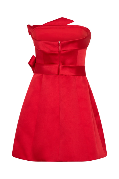 Tatiana Satin Strapless Bow Mini Dress - Red