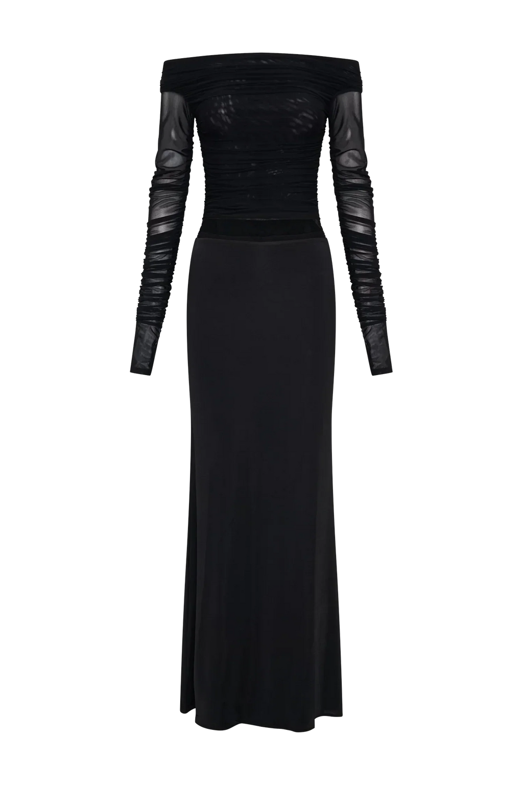 Darla Mesh And Slinky Off Shoulder Maxi Dress - Black