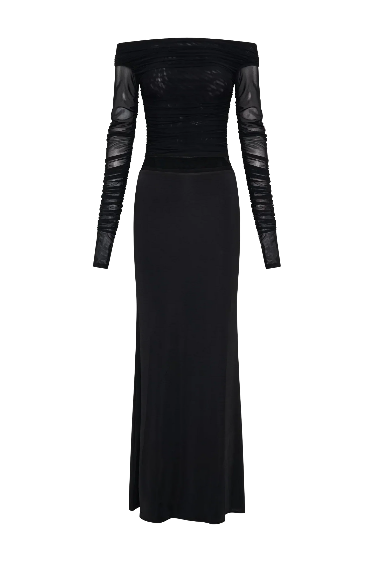 Darla Mesh And Slinky Off Shoulder Maxi Dress - Black