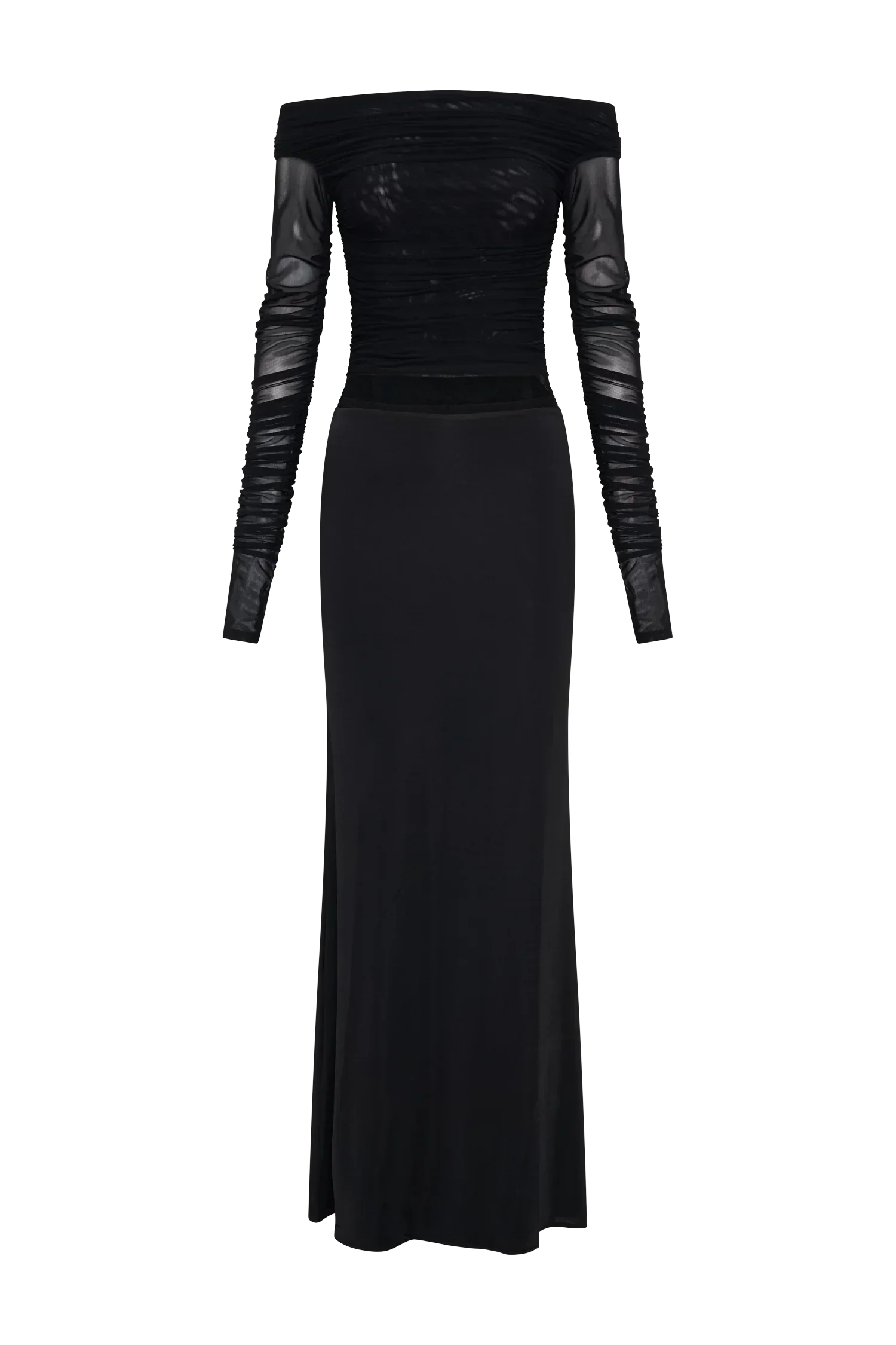 Darla Mesh And Slinky Off Shoulder Maxi Dress - Black