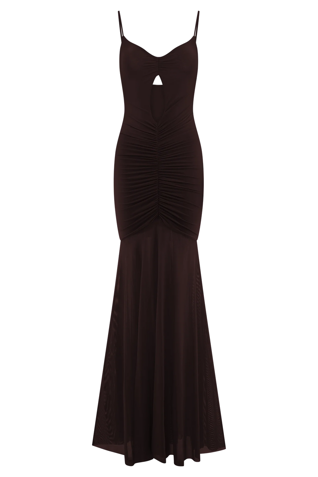 Delaney Slinky And Mesh Maxi Dress - Chocolate