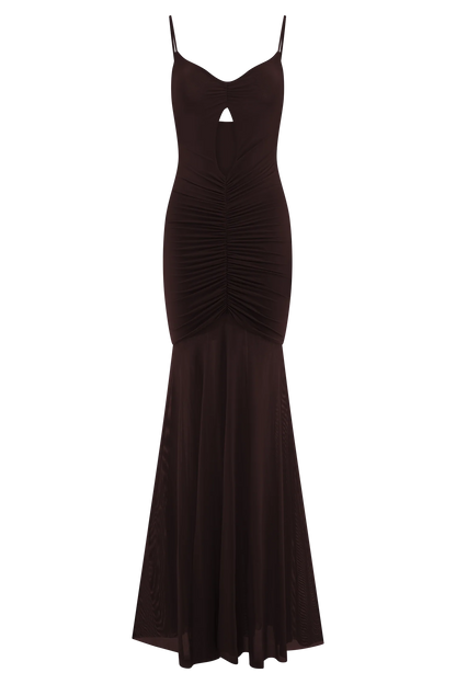 Delaney Slinky And Mesh Maxi Dress - Chocolate