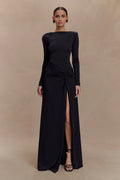 Deanna Long Sleeve Gathered Maxi Dress - Black
