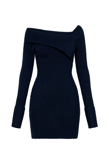 Stephanie Asymmetric Knit Mini Dress - Dark Navy