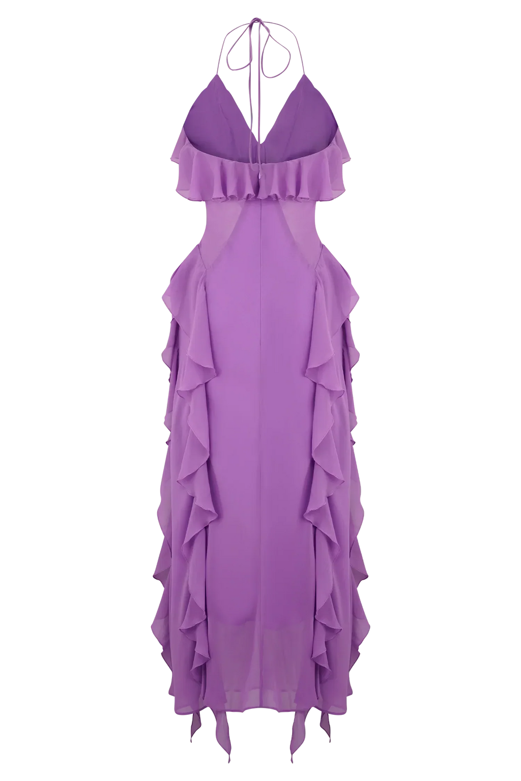 Aleyna Chiffon Ruffle Midi Dress - Purple