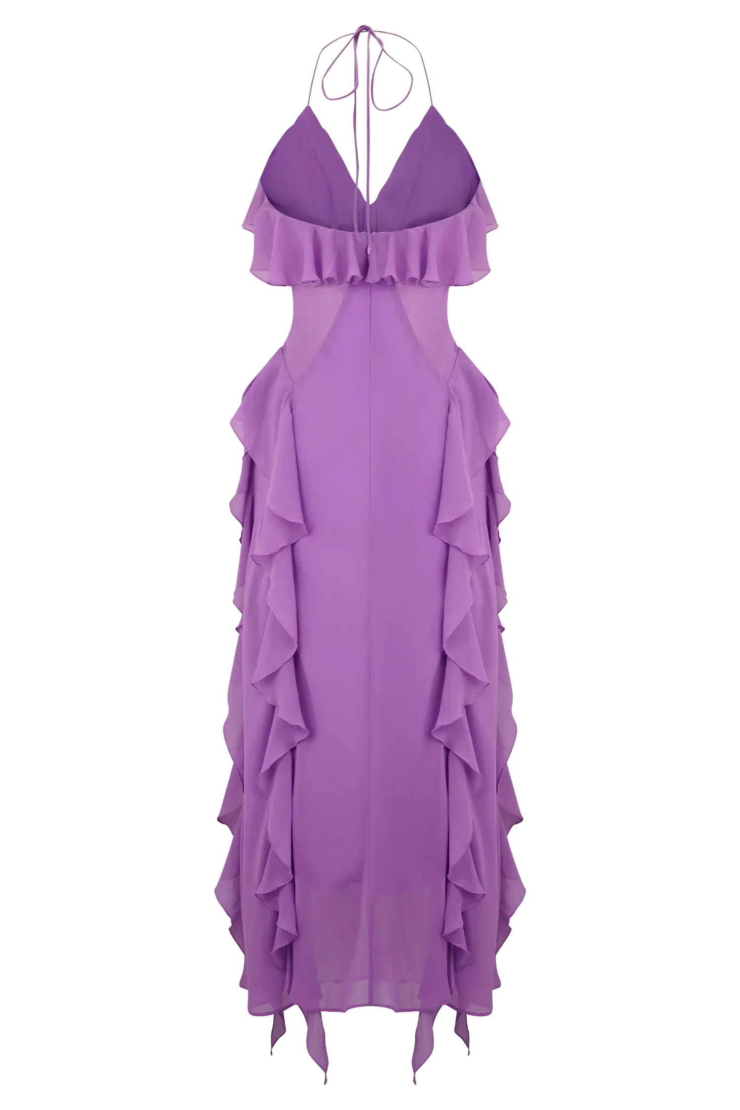 Aleyna Chiffon Ruffle Midi Dress - Purple
