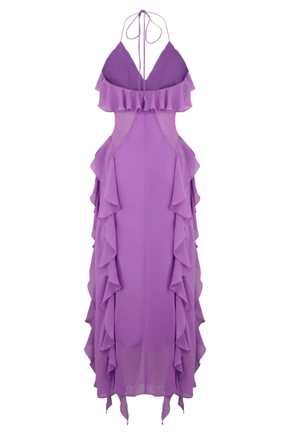 Aleyna Chiffon Ruffle Midi Dress - Purple