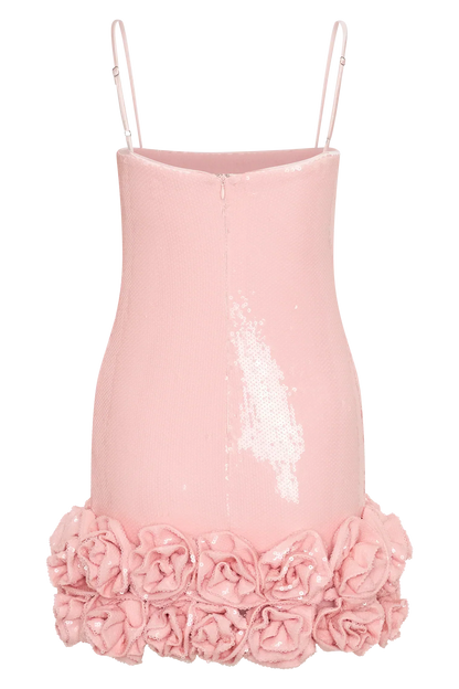 Faye Sequin Flower Mini Dress - Pale Pink