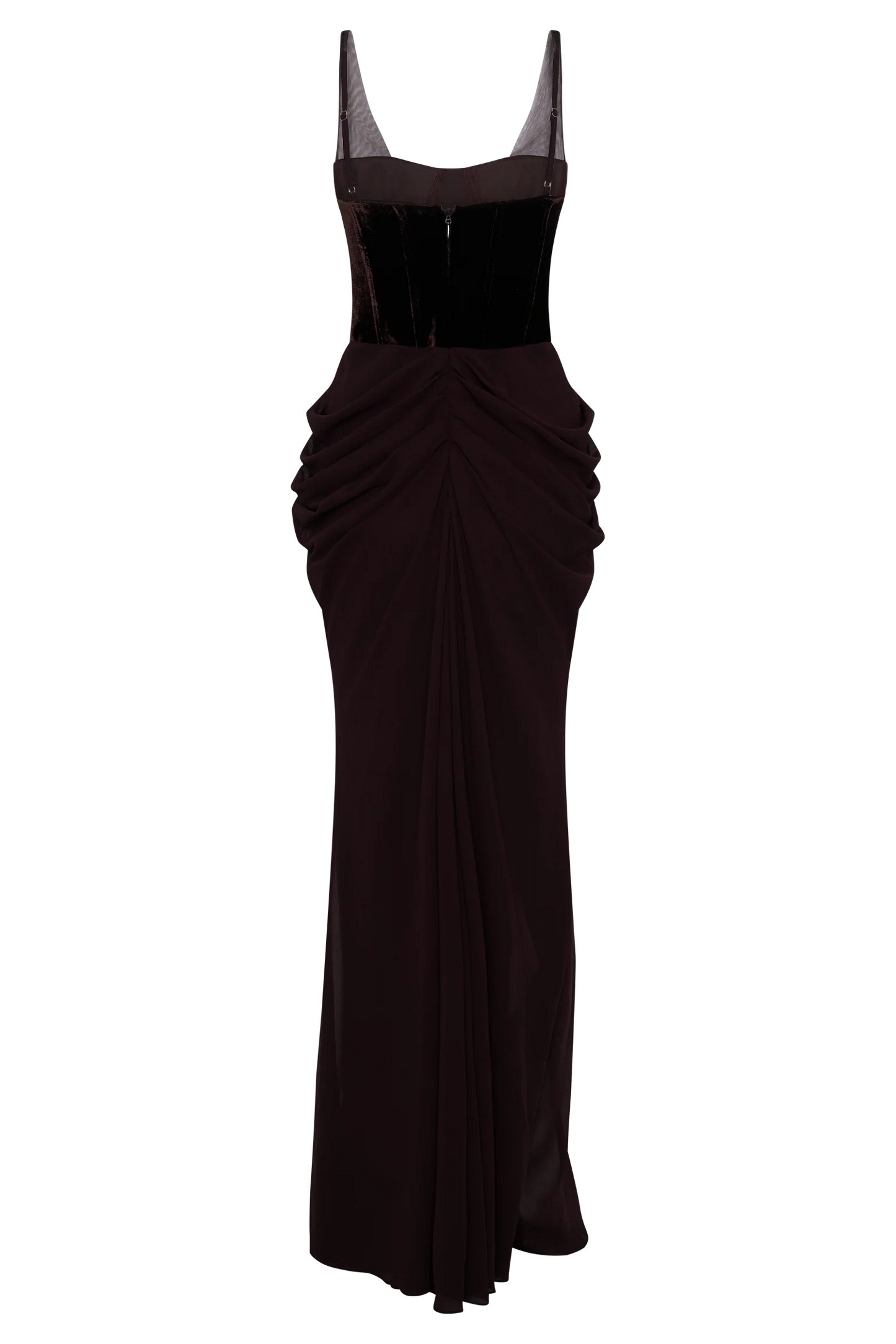 Roxanne Velvet Corset Maxi Dress - Cacao Brown