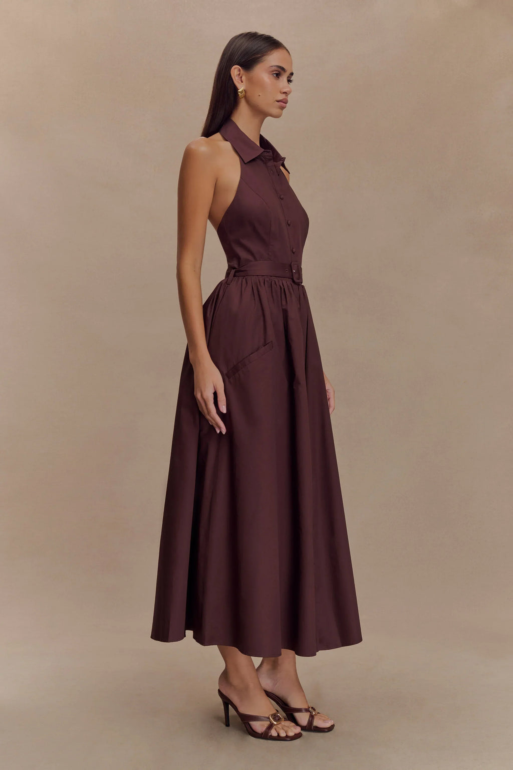 Cindy Collared Midi Dress - Chocolate