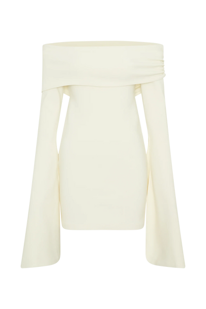 Dominique Off Shoulder Long Sleeve Mini Dress - Ivory