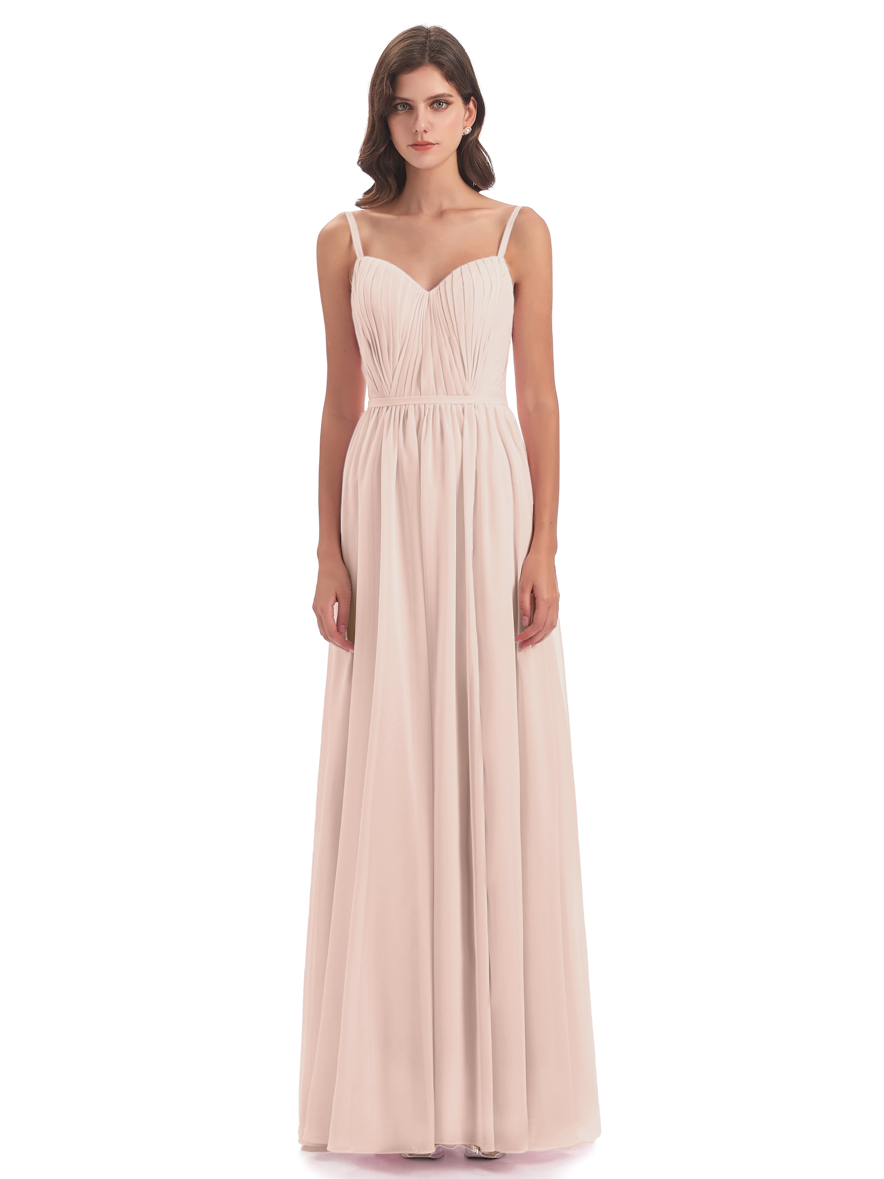 Kiana Spaghetti Straps Open Back Split Chiffon Long Bridesmaid Dresses
